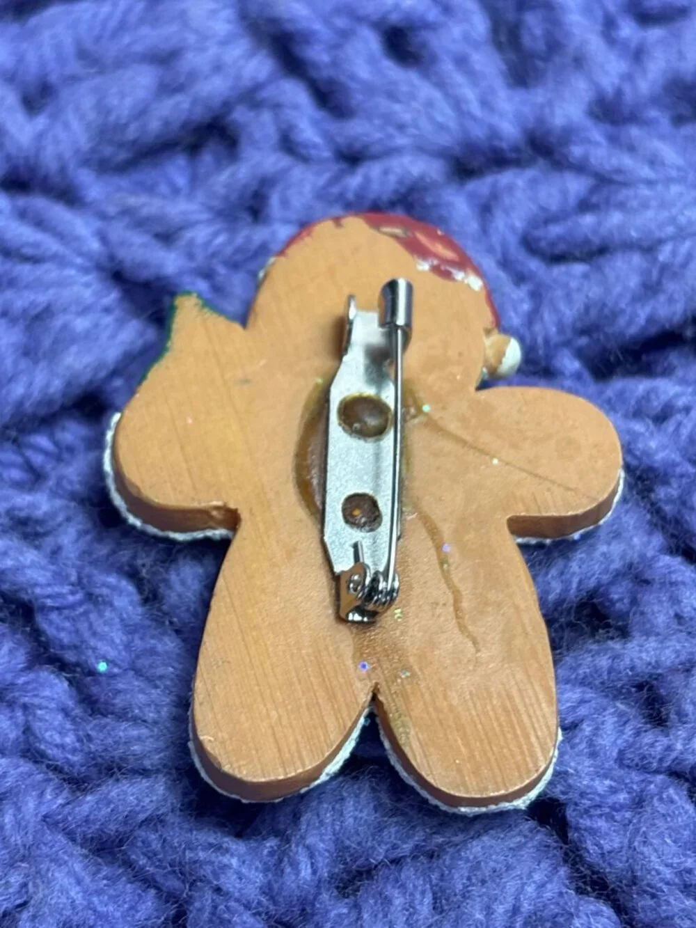Vtg Resin Gingerbread Man Brooch Pin Glitter Christmas Holiday C Clasp 2 inches